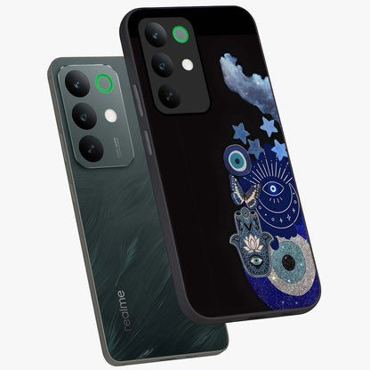 Galactic Charm Cluster Glass Case displayed in angled mockup highlighting luminous galaxy inspired design with dreamy aesthetic.