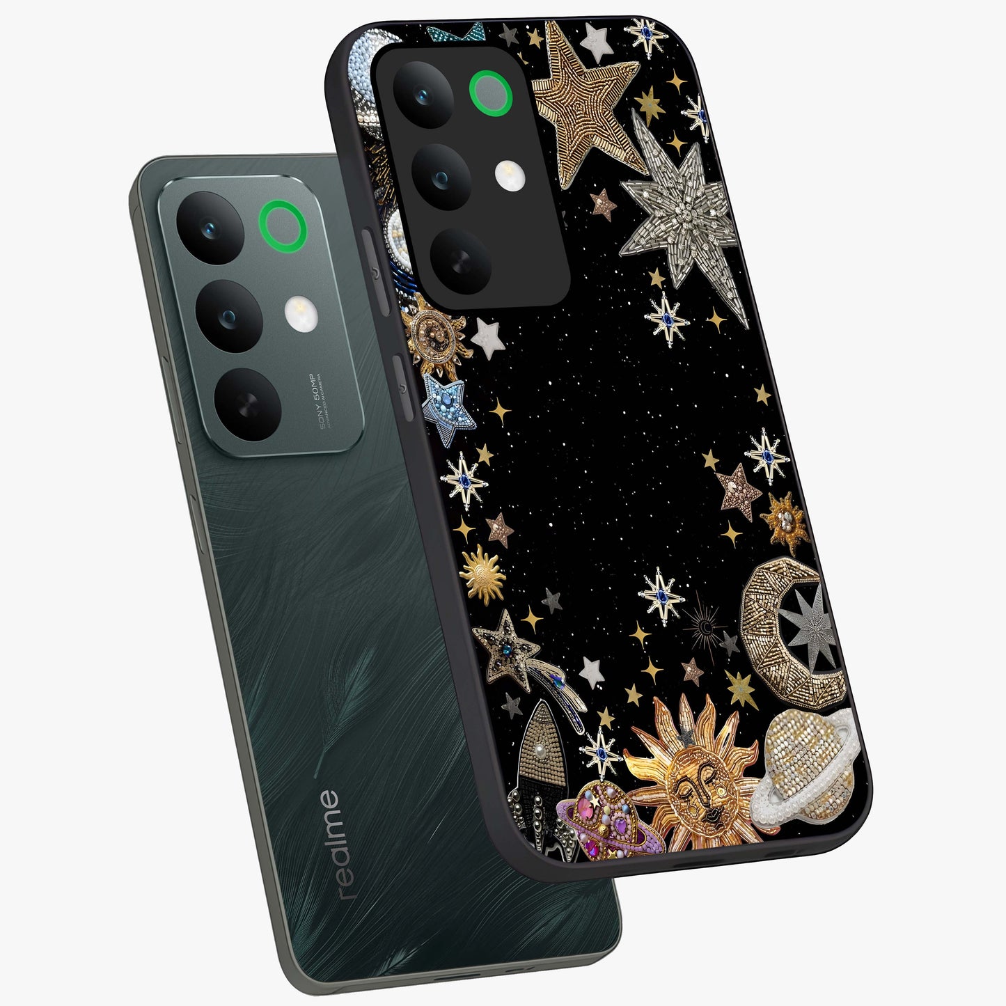 Galactic Jewel Stars Glass Case displayed in angled mockup highlighting shining celestial star design with cosmic aesthetic style.