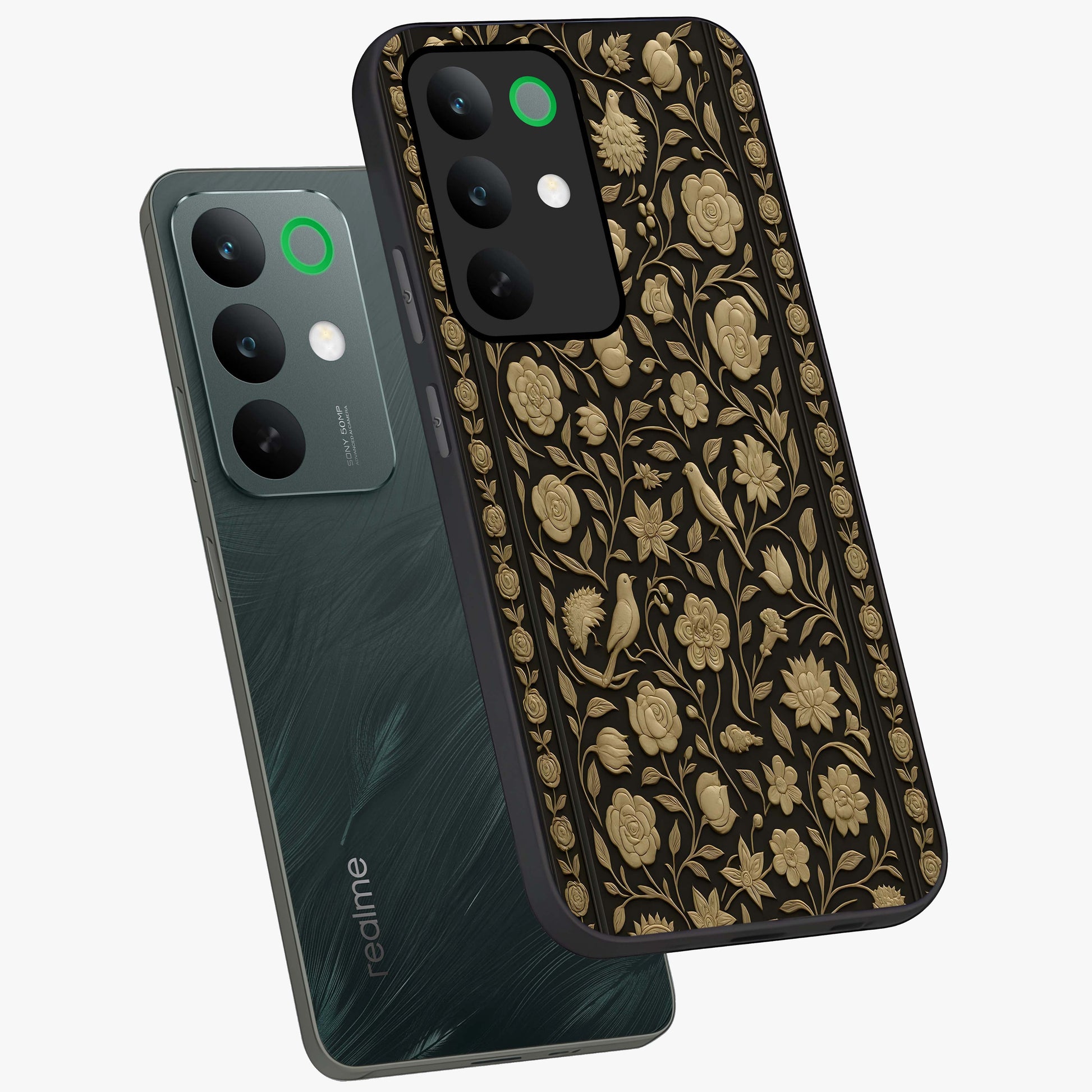 Golden Evil Eye Mandala Glass Case displayed in angled mockup highlighting protective evil eye symbol with golden mandala design.