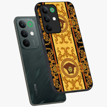 Golden Lotus Glow Glass Case displayed in angled mockup highlighting radiant lotus illustration with spiritual aesthetic.