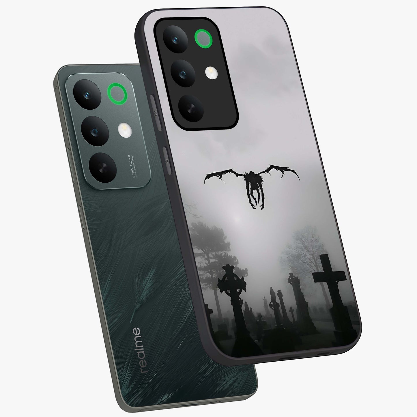 Graveyard Shadow Descent Glass Case displayed in angled mockup highlighting eerie shadow illustration with gothic aesthetic.