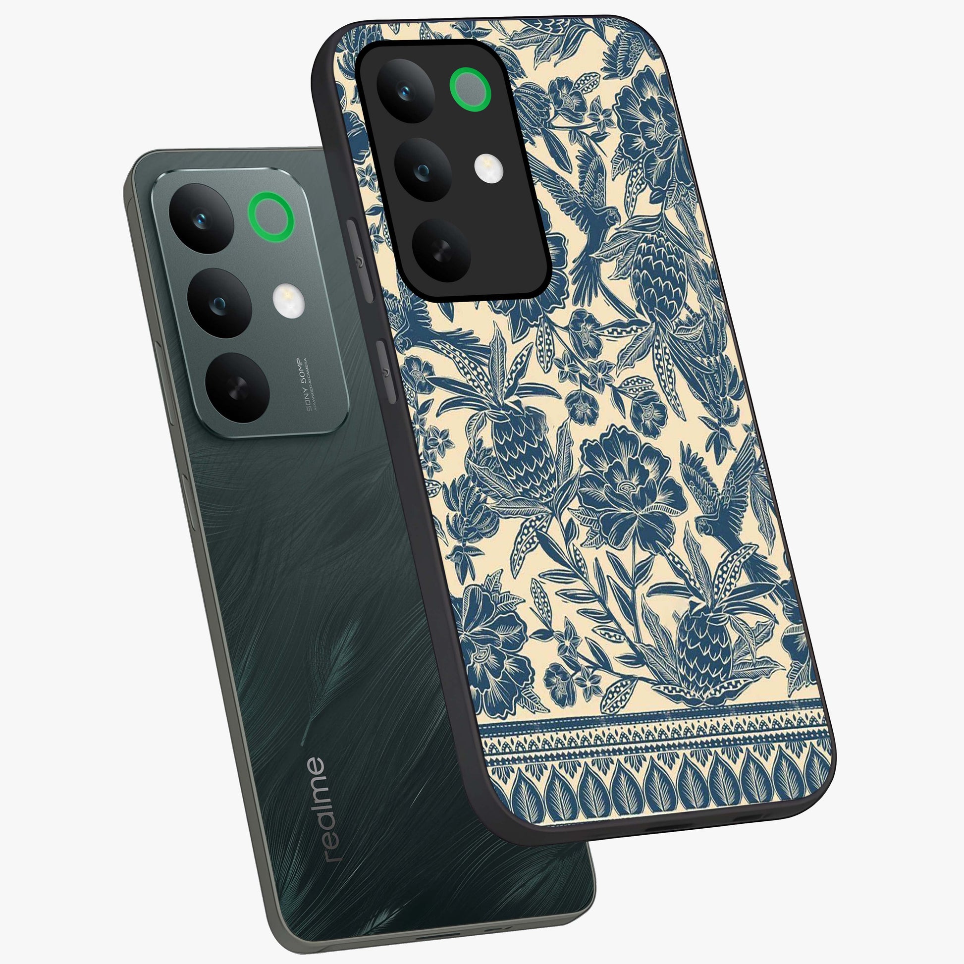 Heirloom Wild Bloom Glass Case displayed in angled mockup highlighting botanical bloom design with classic aesthetic style.