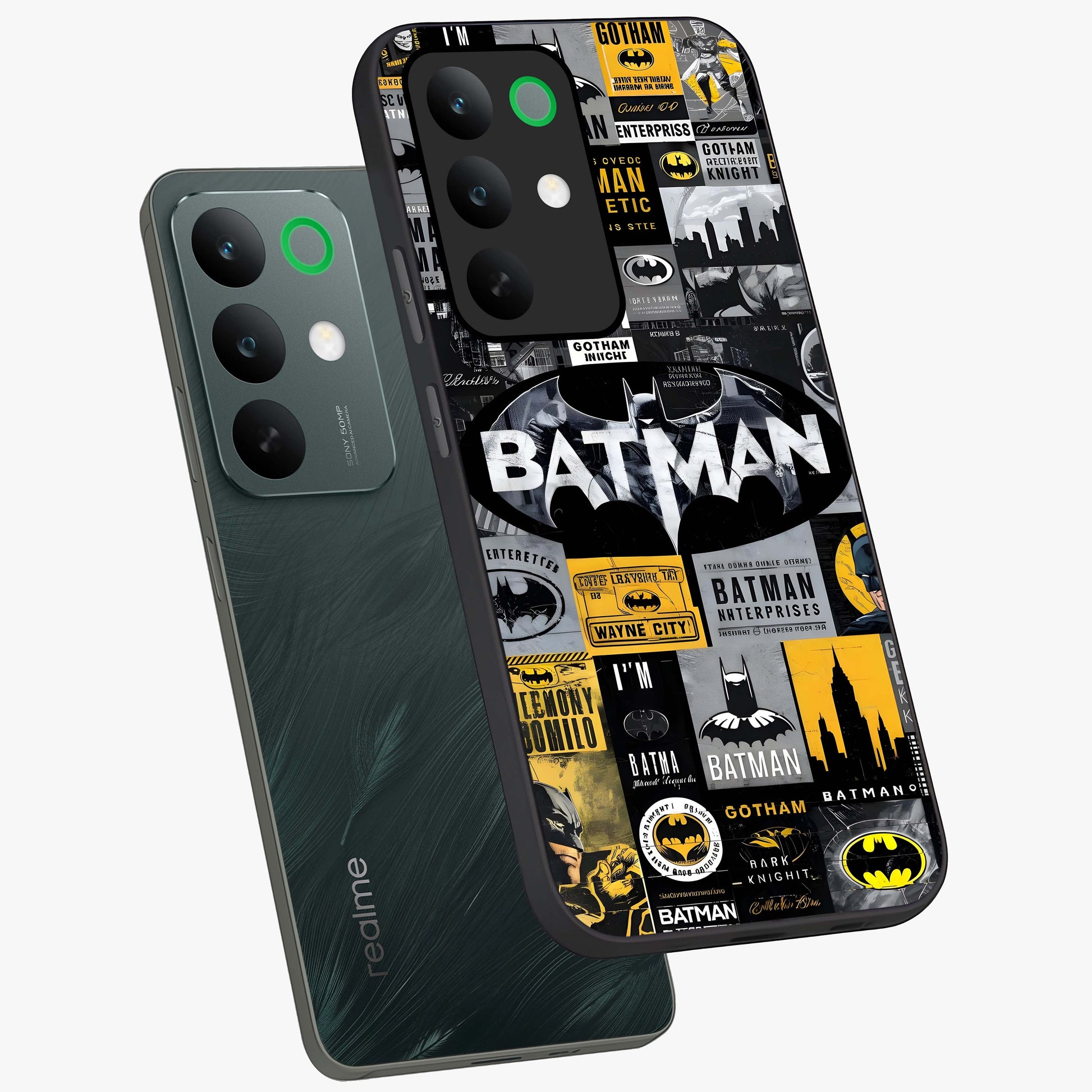 Knight Gotham Rise Glass Case displayed in angled mockup highlighting powerful knight silhouette design with dramatic aesthetic.