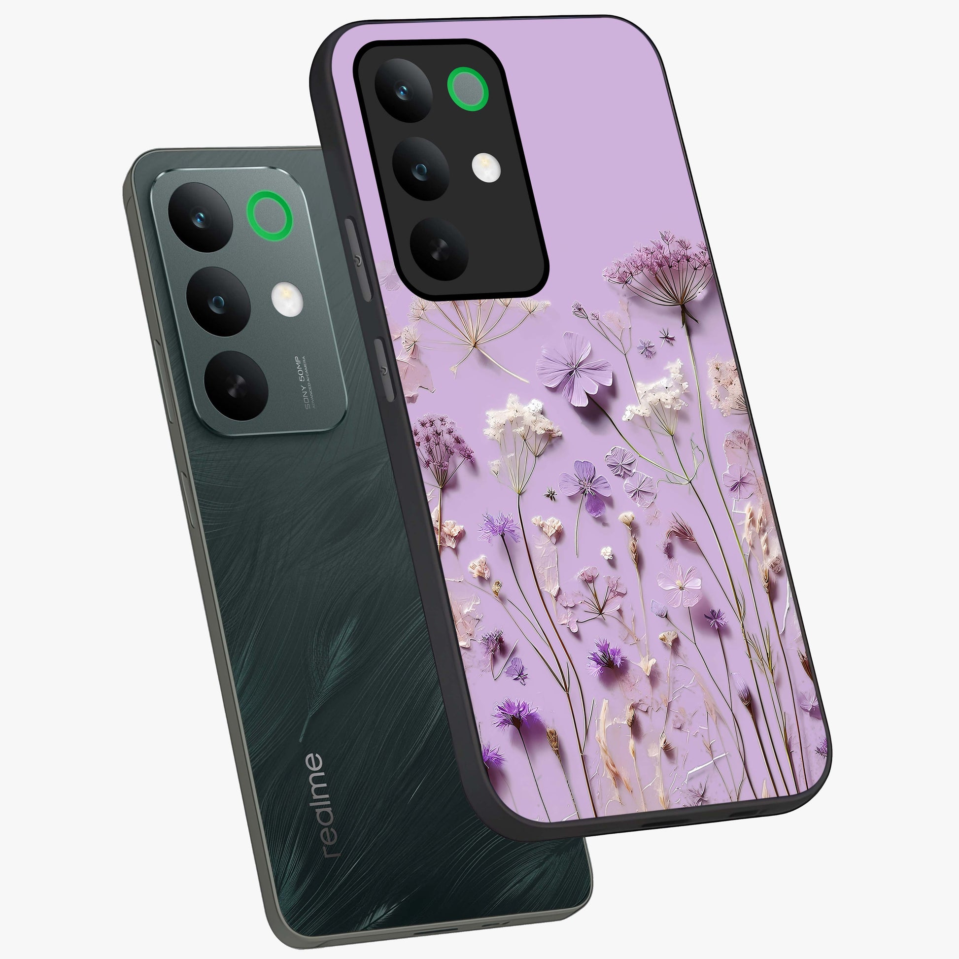 Lavender Blossom Dream Glass Case displayed in angled mockup highlighting dreamy lavender flower design with calming aesthetic style.