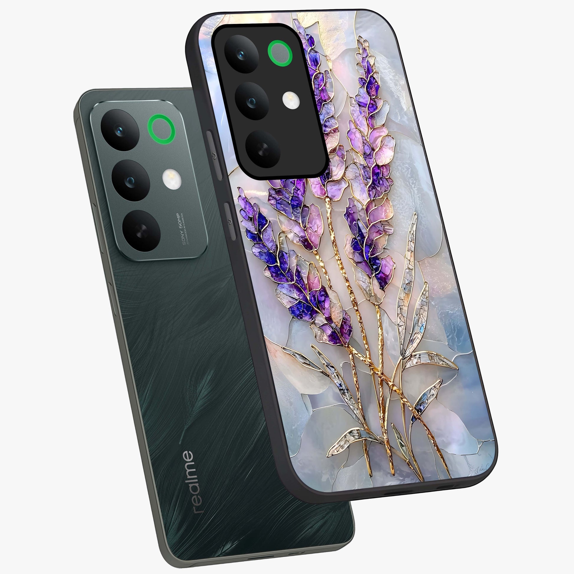 Lavender Dream Glow Glass Case displayed in angled mockup highlighting dreamy purple glow design with soft artistic style.