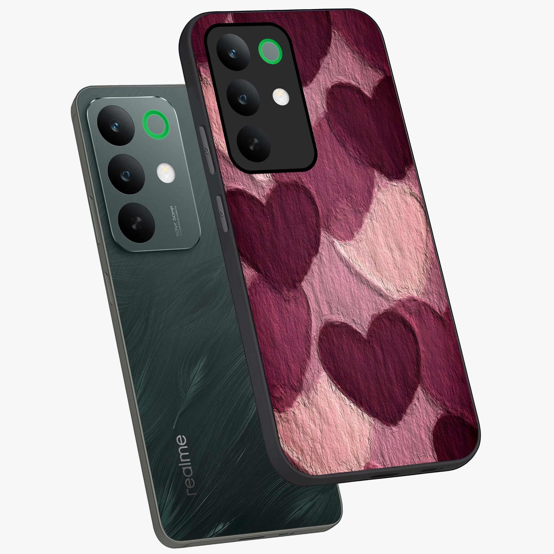 Layered Paper Hearts Glass Case displayed in angled mockup highlighting creative paper craft heart design with romantic aesthetic.