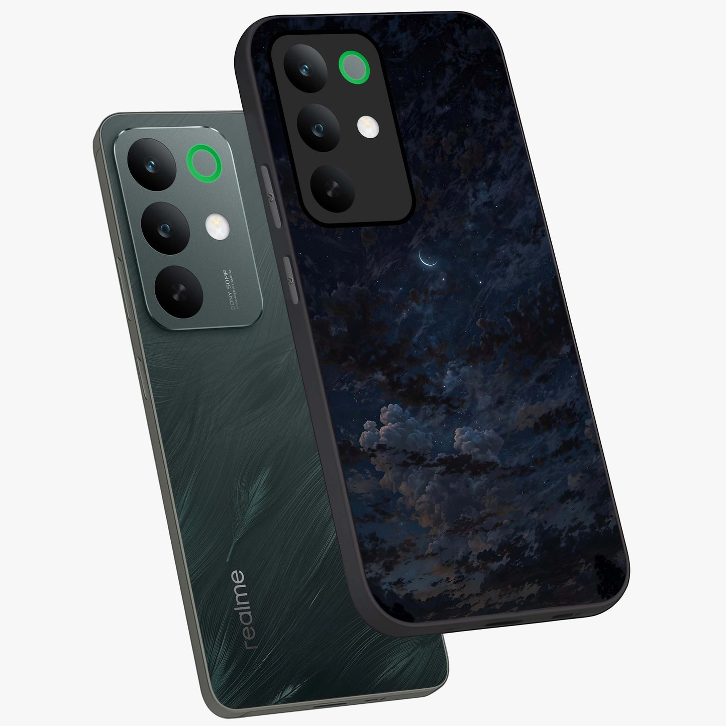 Lunar Veil Silence Glass Case displayed in angled mockup highlighting soft lunar design with peaceful celestial aesthetic.