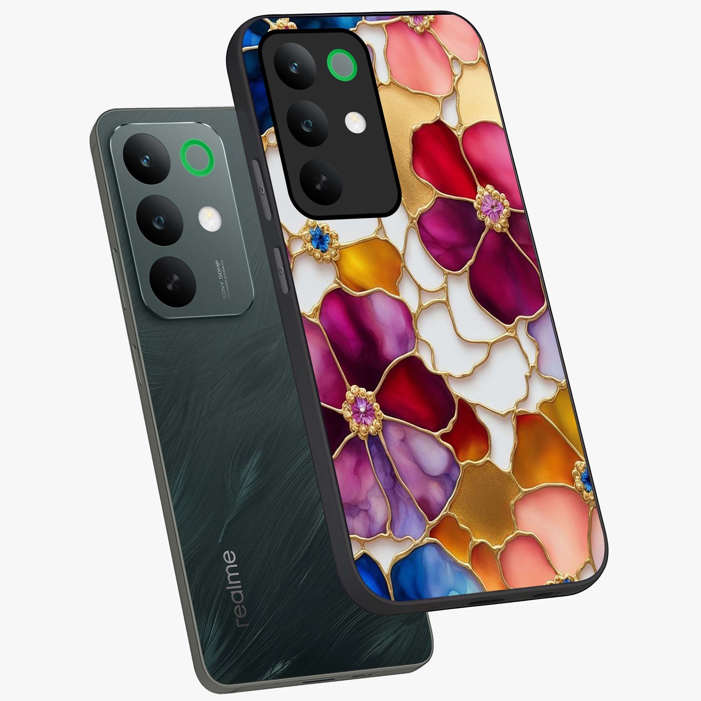 Marble Flower Pattern Glass Case displayed in angled mockup highlighting elegant marble floral design with modern aesthetic.