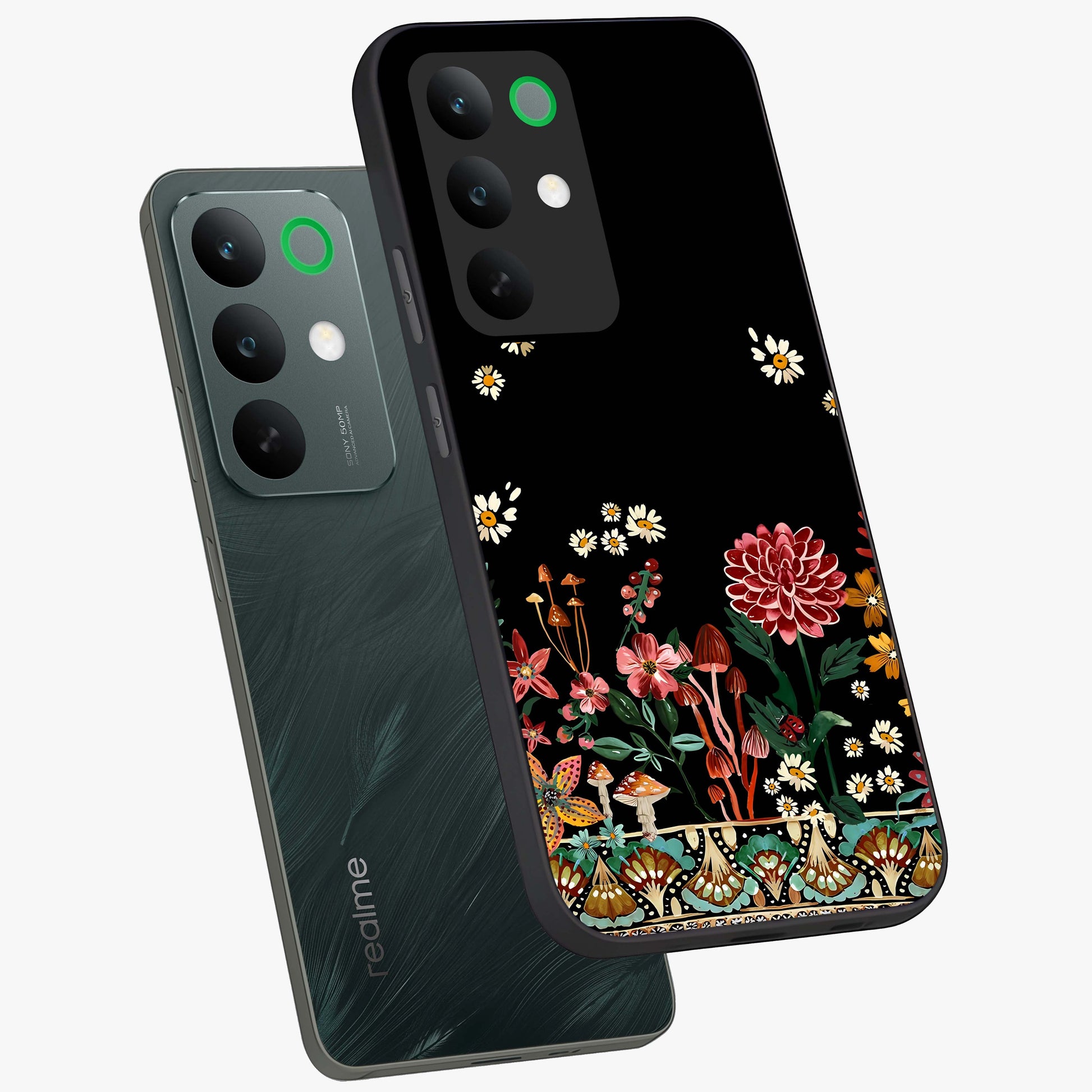 Midnight Bloom Pattern Glass Case displayed in angled mockup highlighting elegant flower design with midnight aesthetic style.