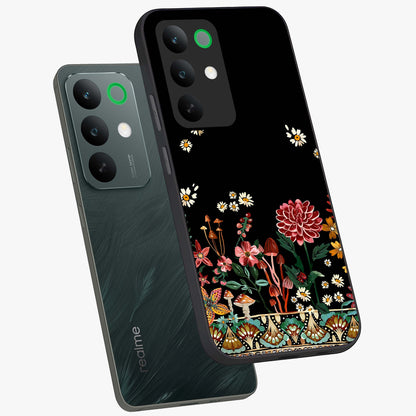 Midnight Bloom Pattern Glass Case displayed in angled mockup highlighting elegant flower design with midnight aesthetic style.