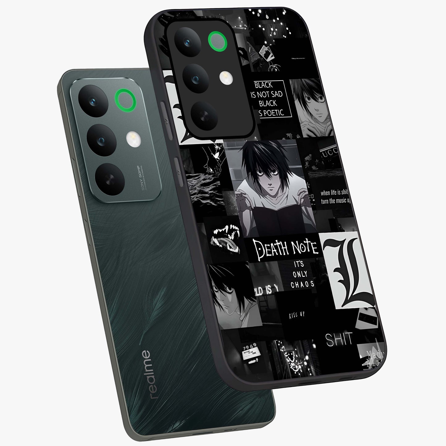 Midnight Chaos Mind Glass Case displayed in angled mockup highlighting chaotic artistic design with dramatic midnight aesthetic.