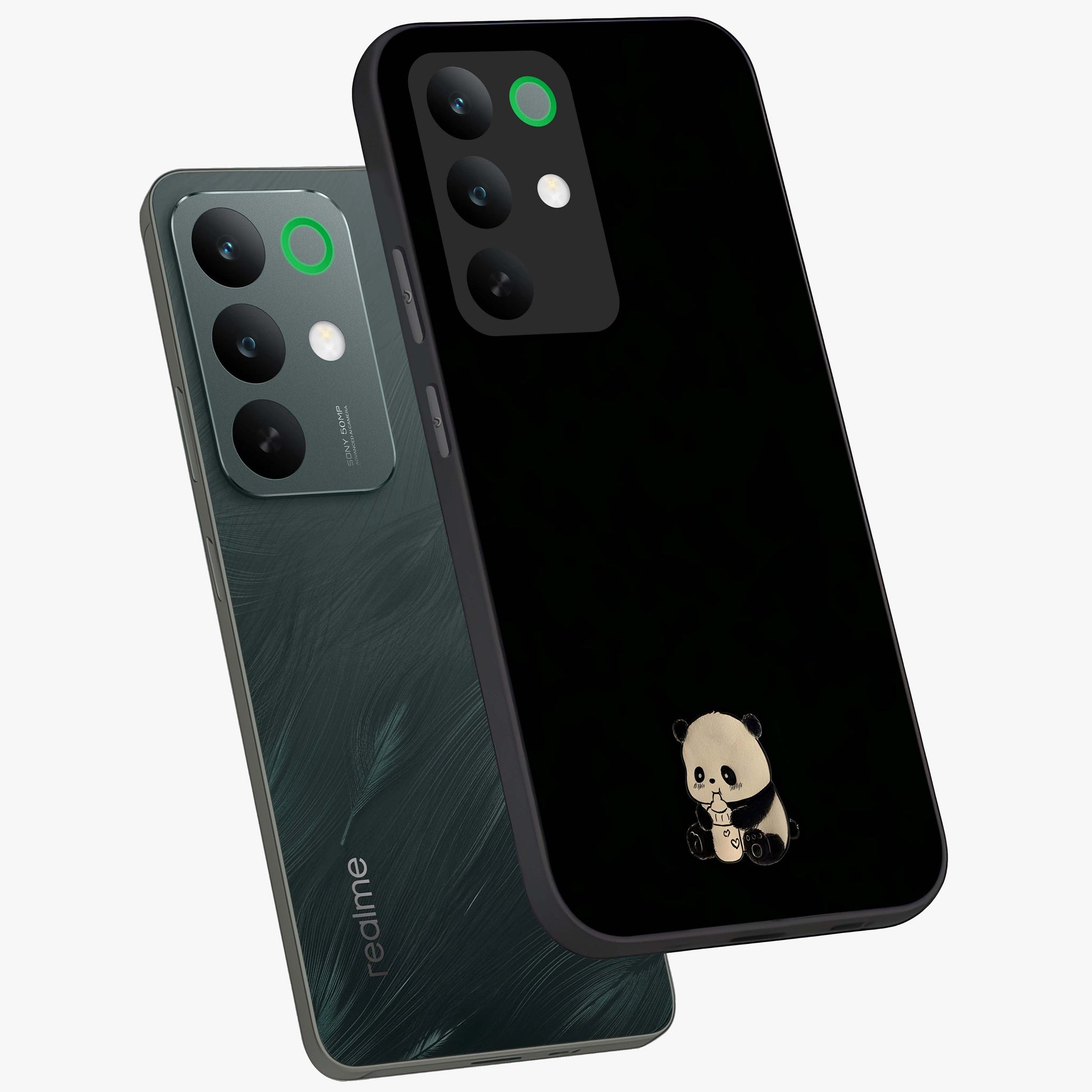 Midnight Panda Love Glass Case displayed in angled mockup highlighting adorable panda illustration with midnight aesthetic.