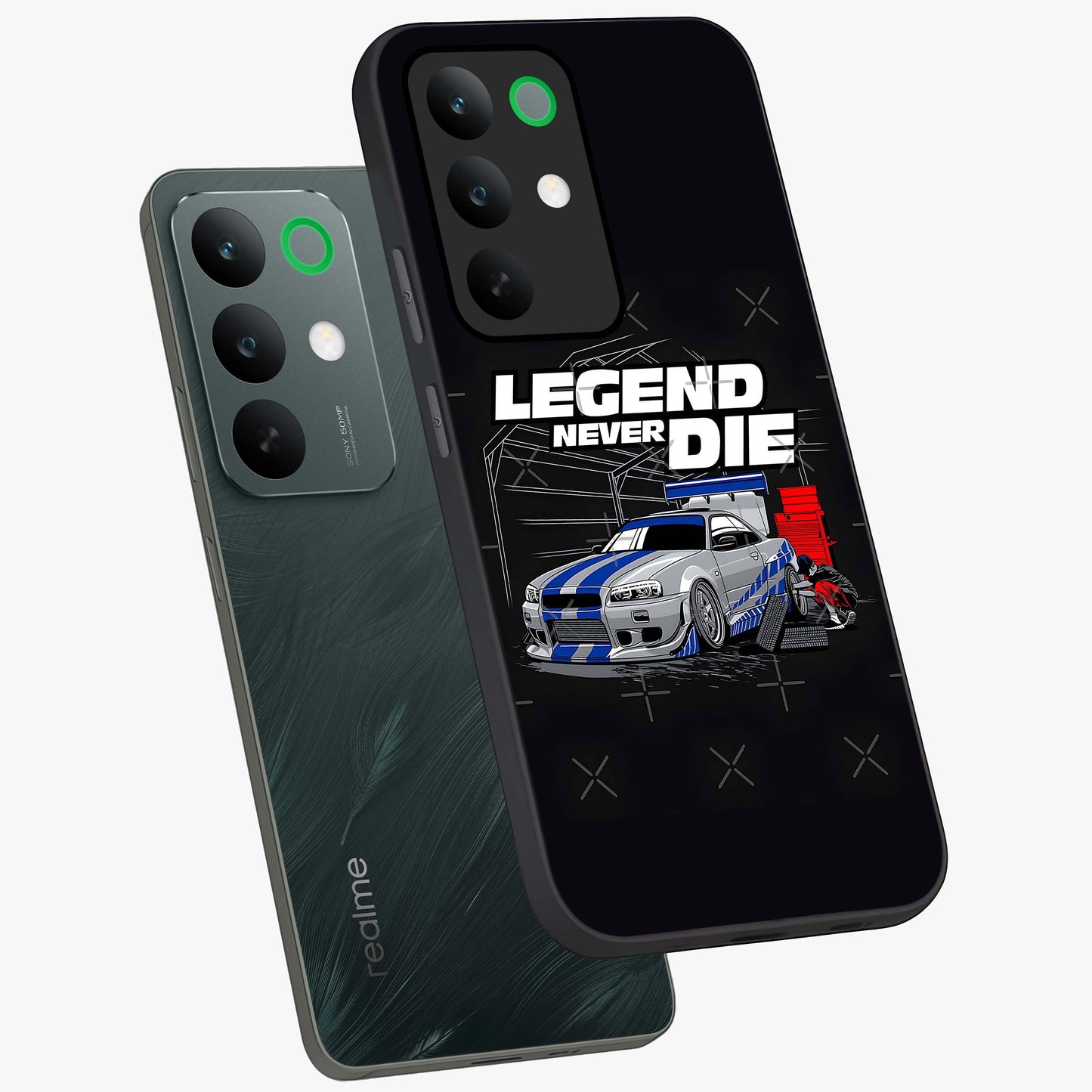 Midnight Racing Legacy Glass Case displayed in angled mockup highlighting dynamic automotive design with bold midnight aesthetic.