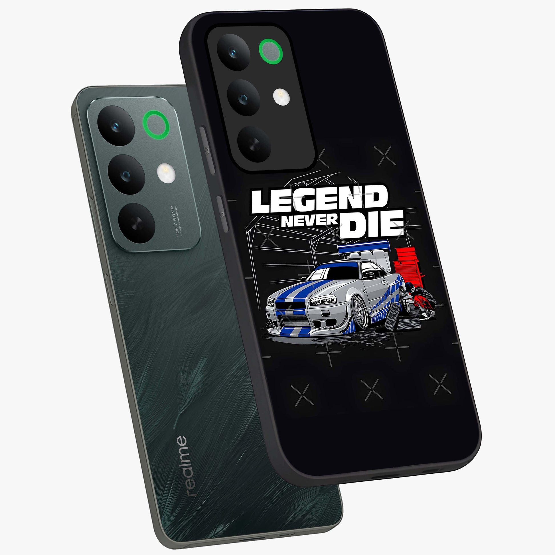Midnight Racing Legacy Glass Case displayed in angled mockup highlighting dynamic automotive design with bold midnight aesthetic.