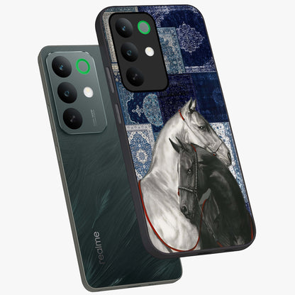 Midnight Stallion Blues Glass Case displayed in angled mockup highlighting powerful stallion illustration with deep midnight tones.