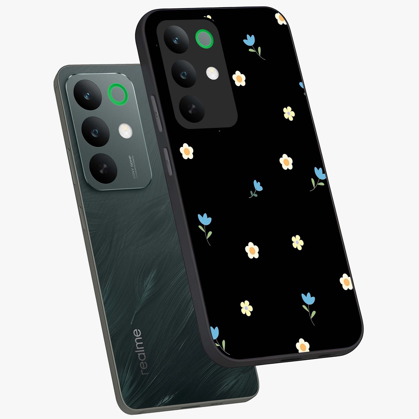 Minimal Petal Whispers Glass Case displayed in angled mockup highlighting delicate petal design with clean minimal aesthetic.