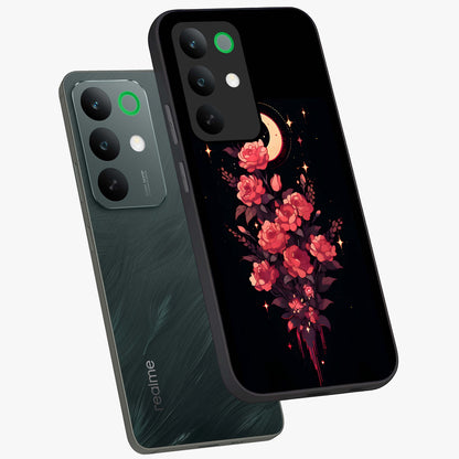 Moonlit Floral Elegance Glass Case displayed in angled mockup highlighting graceful flower design with soft moonlight aesthetic.
