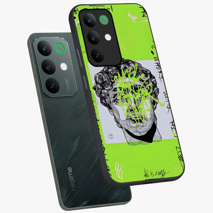 Neo Graffiti Rebellion Glass Case displayed in angled mockup highlighting urban street art design with rebellious aesthetic.