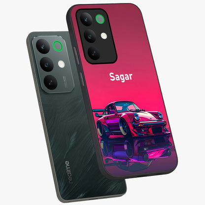 Neon Pink Porsche Glass Case displayed in angled mockup highlighting sleek neon pink car design with racing aesthetic.