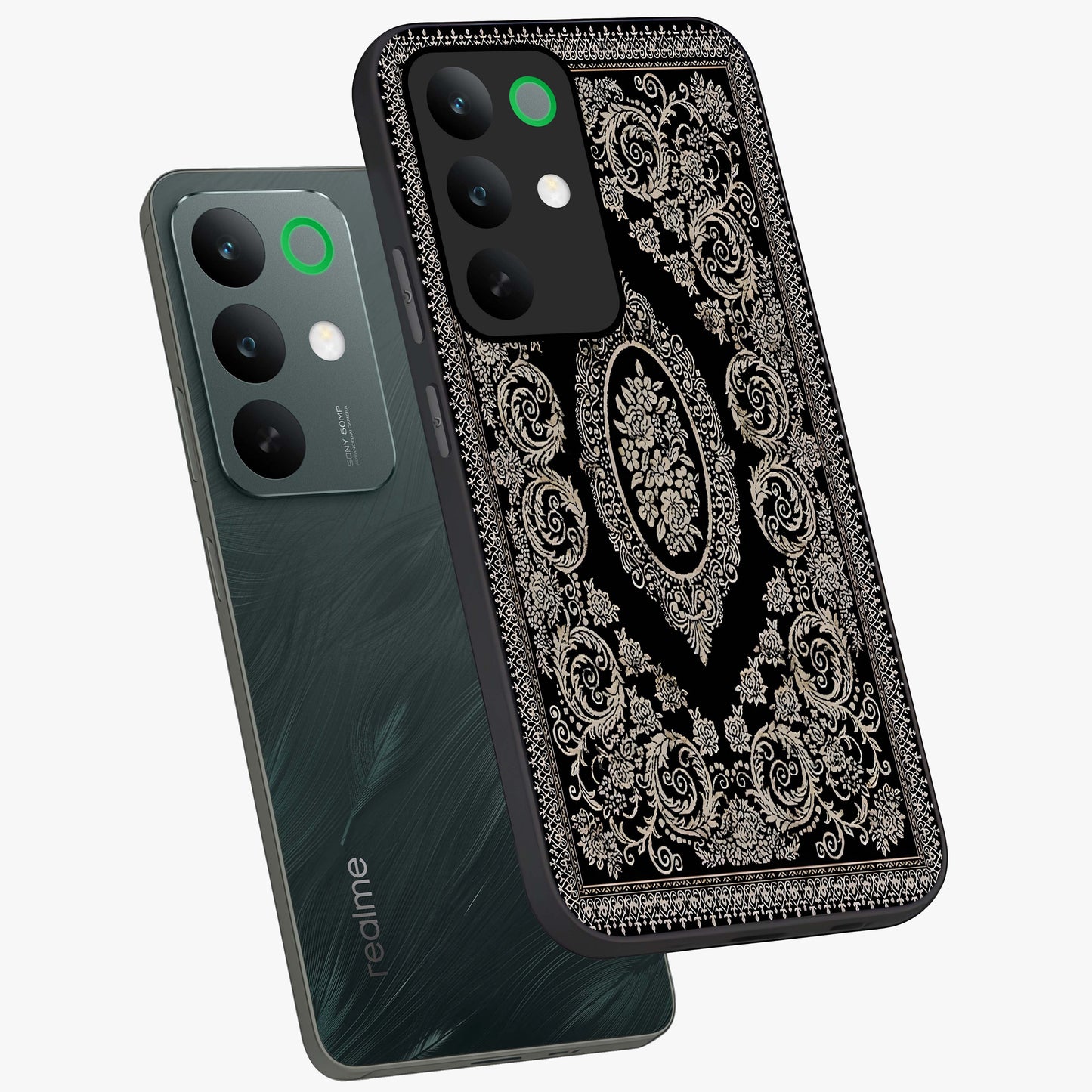 Noir Bloom Elegance Glass Case displayed in angled mockup highlighting refined flower design with stylish noir aesthetic.