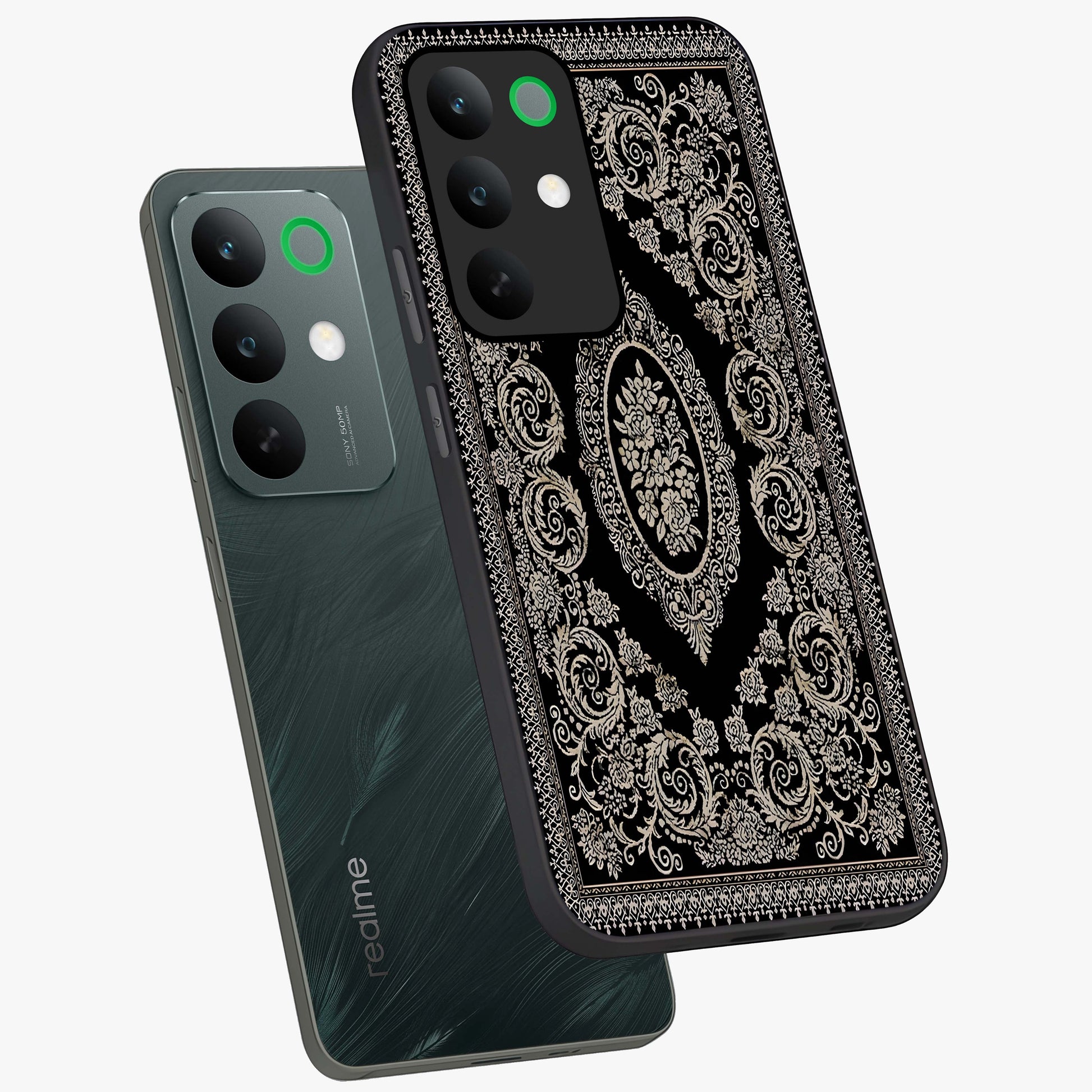 Noir Bloom Elegance Glass Case displayed in angled mockup highlighting refined flower design with stylish noir aesthetic.