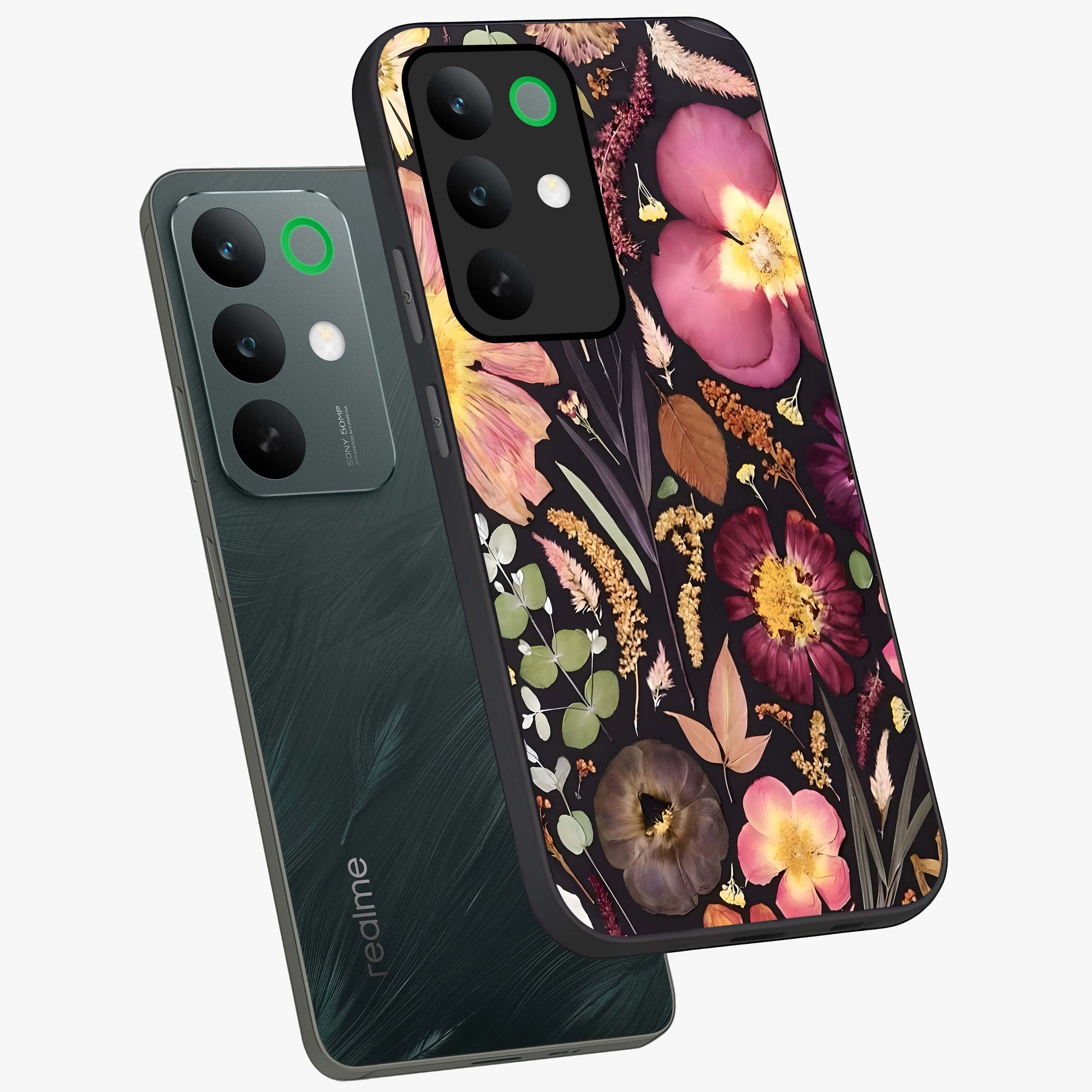 Petal Dream Tapestry Glass Case displayed in angled mockup highlighting decorative petal pattern with elegant botanical aesthetic.