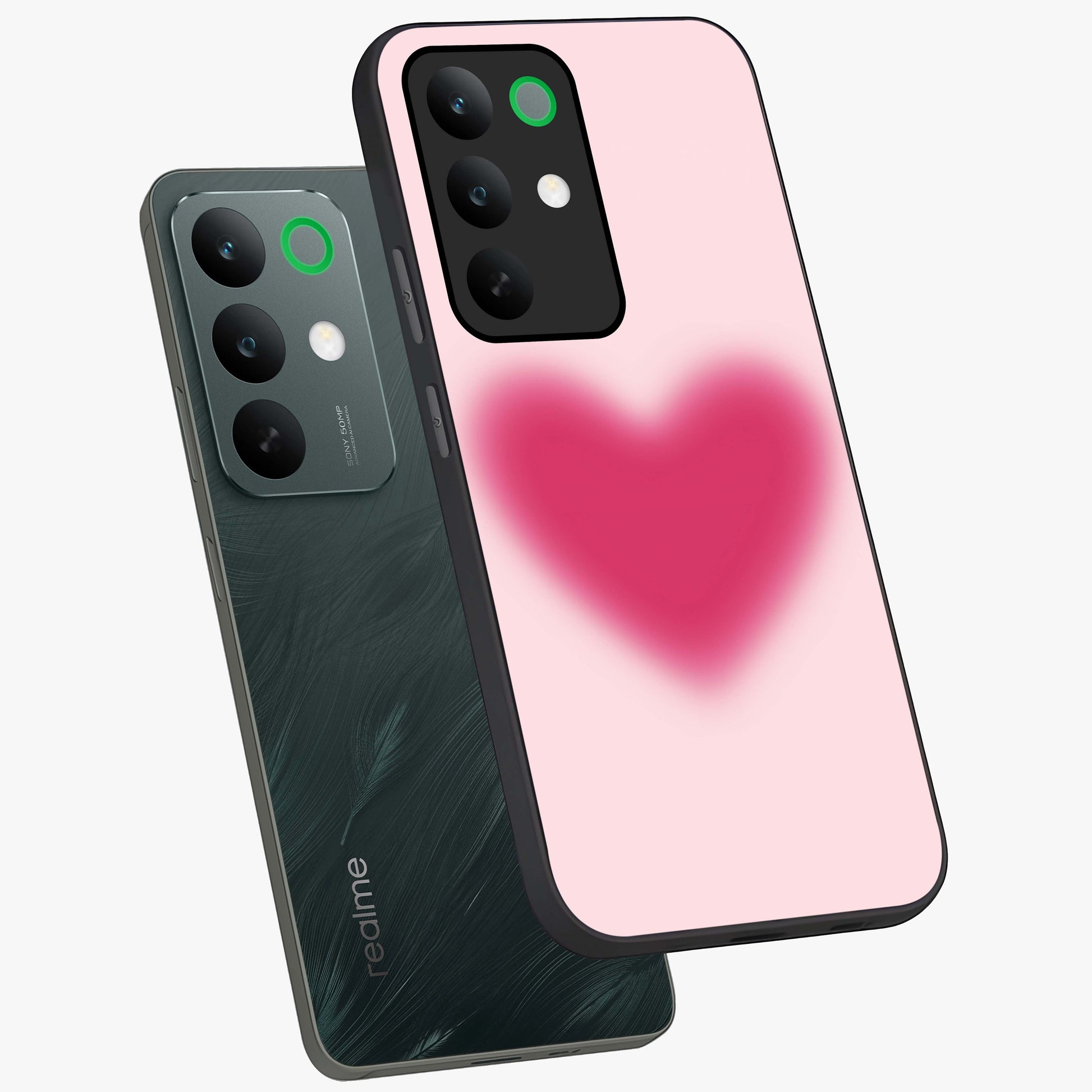 Pink Aura Heart Glass Case displayed in angled mockup highlighting vibrant pink heart design with dreamy aura aesthetic.
