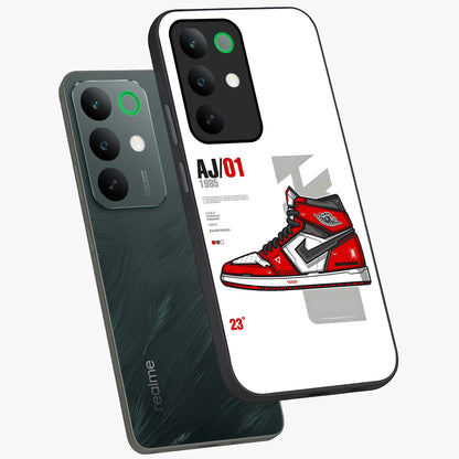 Retro Sneaker Blueprint Glass Case displayed in angled mockup highlighting detailed shoe design with sporty retro aesthetic.