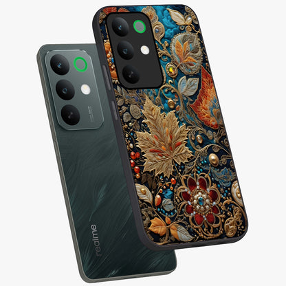Royal Jewel Garden Glass Case displayed in angled mockup highlighting vibrant jewel inspired floral design with elegant aesthetic.