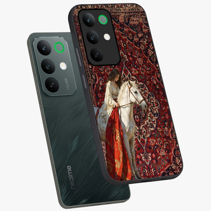 Royal Rider Tapestry Glass Case displayed in angled mockup highlighting traditional tapestry design with royal heritage aesthetic.