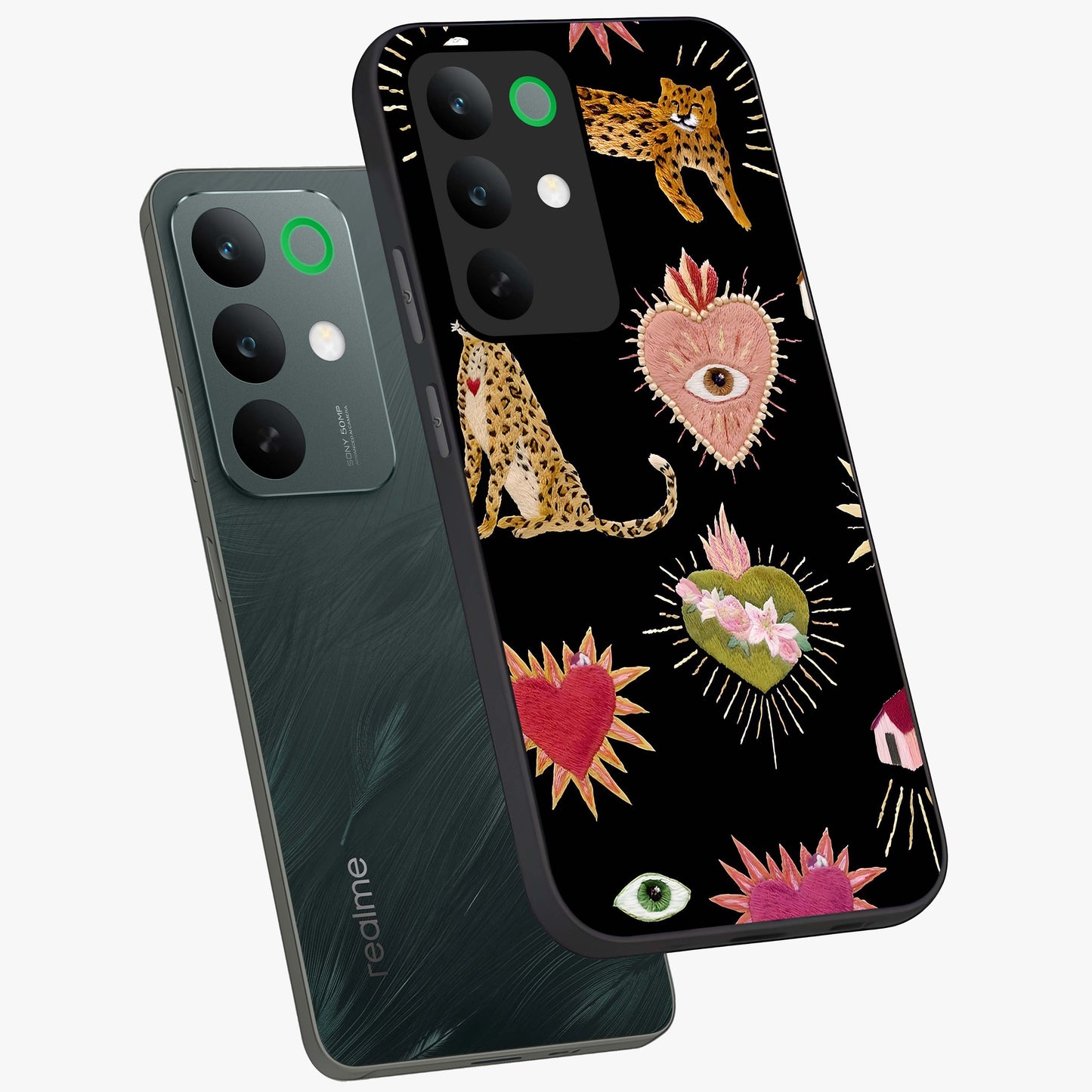 Sacred Jungle Heart Glass Case displayed in angled mockup highlighting lush tropical design with natural aesthetic style.