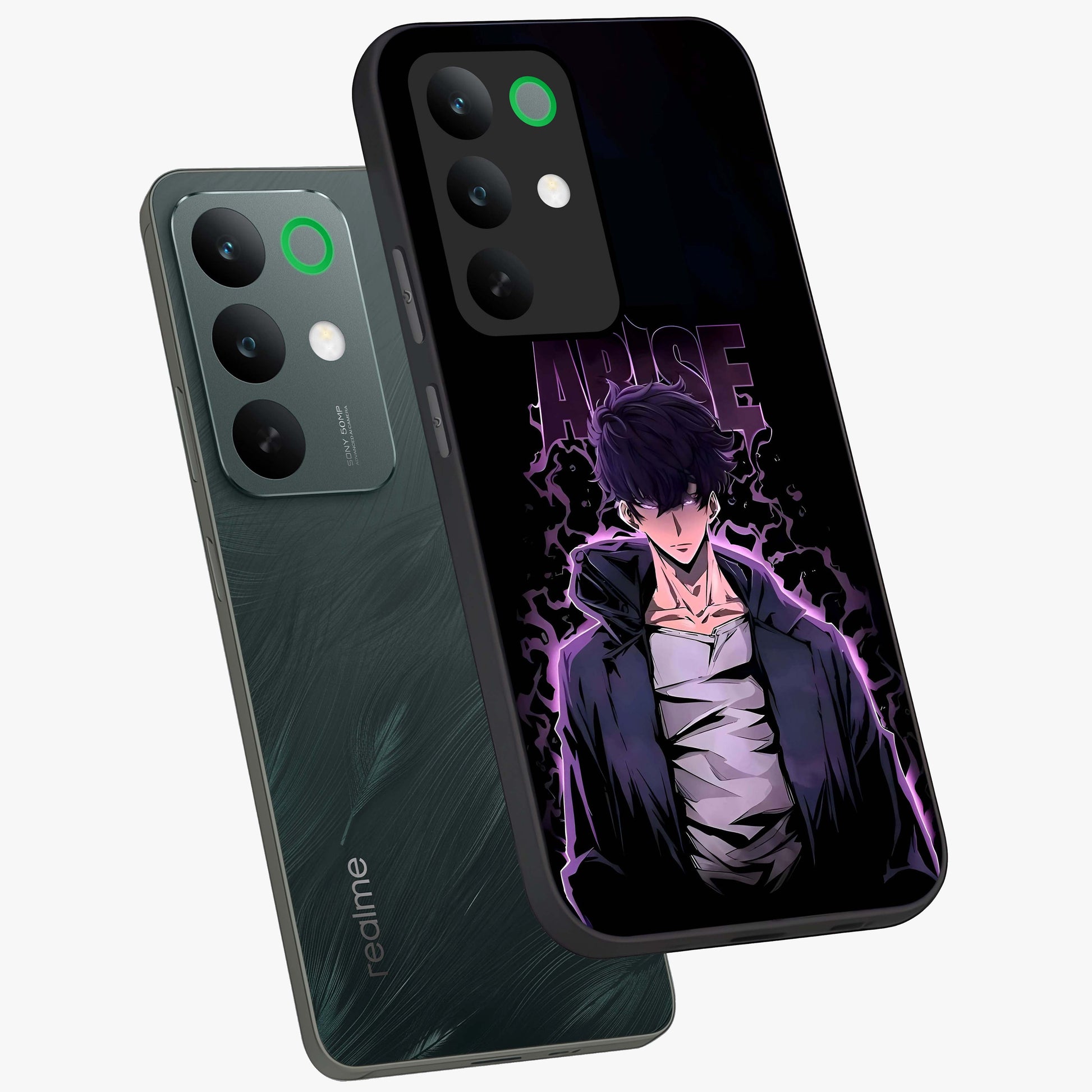Shadow Monarch Awakening Glass Case displayed in angled mockup highlighting dramatic shadow warrior design with fantasy aesthetic.