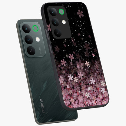 Small Starry Flowers Glass Case displayed in angled mockup highlighting tiny flower pattern with celestial aesthetic style.