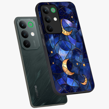 Starlit Sky Tapestry Glass Case displayed in angled mockup highlighting celestial night pattern with artistic aesthetic style.