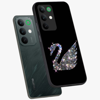 Starlit Swan Grace Glass Case displayed in angled mockup highlighting elegant swan illustration with dreamy celestial aesthetic.