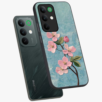 Threaded Blossom Breeze Glass Case displayed in angled mockup highlighting elegant floral design with soft aesthetic style.