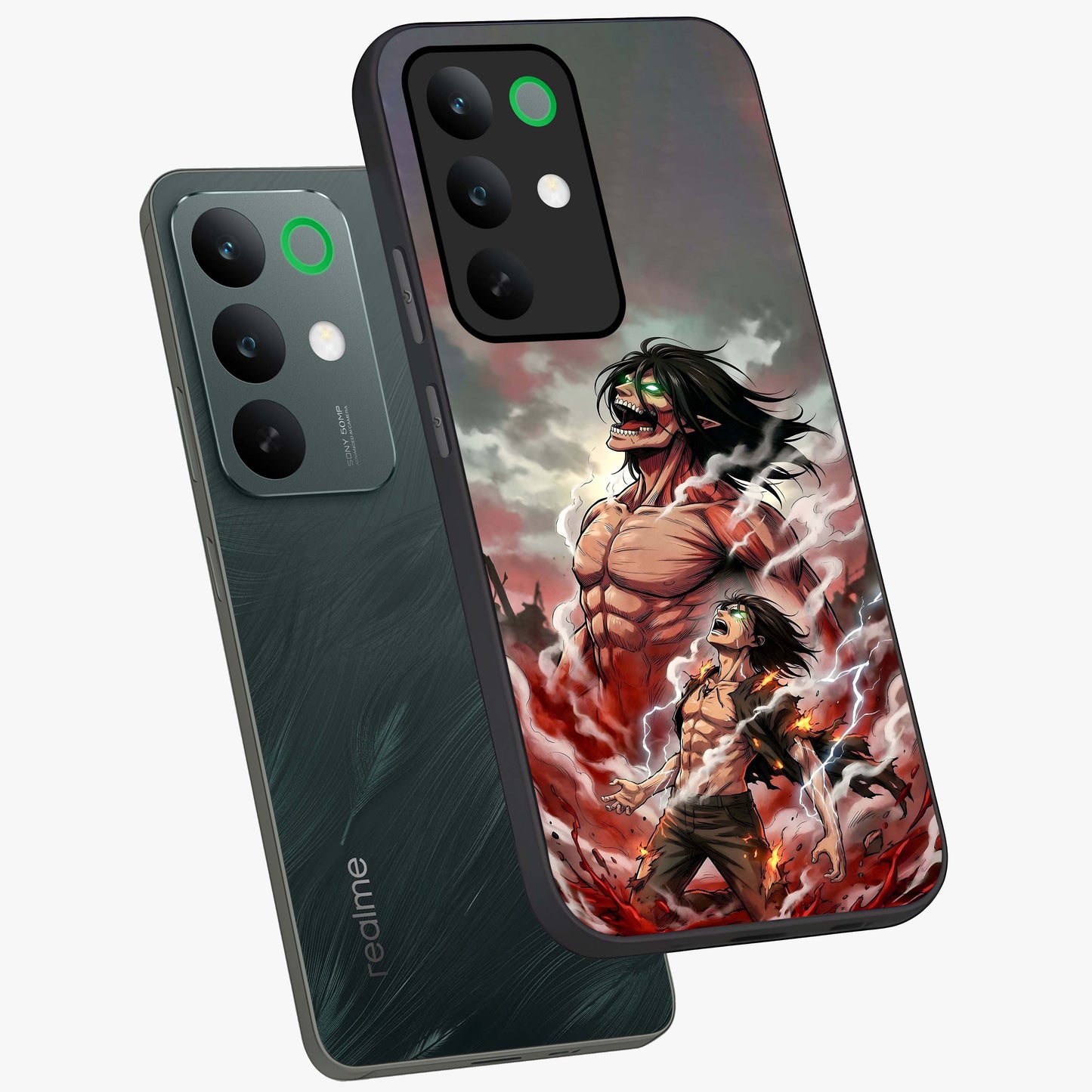 Titan Awakening Fury Glass Case displayed in angled mockup highlighting dramatic giant warrior design with bold anime aesthetic.