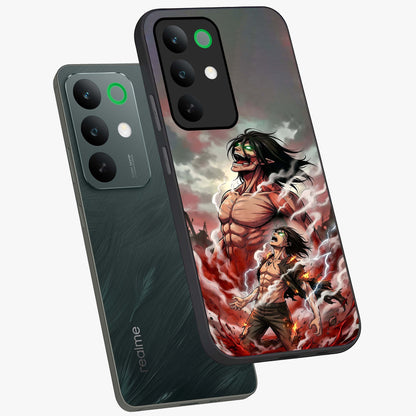 Titan Awakening Fury Glass Case displayed in angled mockup highlighting dramatic giant warrior design with bold anime aesthetic.