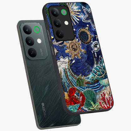 Universe Underwater Spark Glass Case displayed in angled mockup highlighting glowing aquatic design with celestial aesthetic.