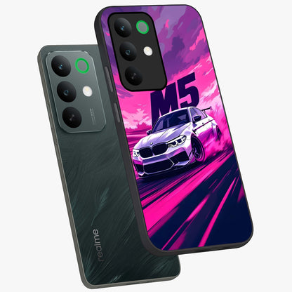 Velocity Drift Pulse Glass Case displayed in angled mockup highlighting dynamic drift design with sporty automotive aesthetic.