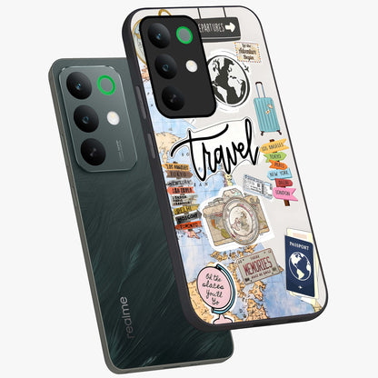 Wanderlust Journal Glass Case displayed in angled mockup highlighting adventure themed design with aesthetic travel vibe.