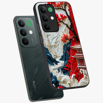 Whispers Of Sakura Waves Glass Case displayed in angled mockup highlighting flowing sakura design with soft floral aesthetic.