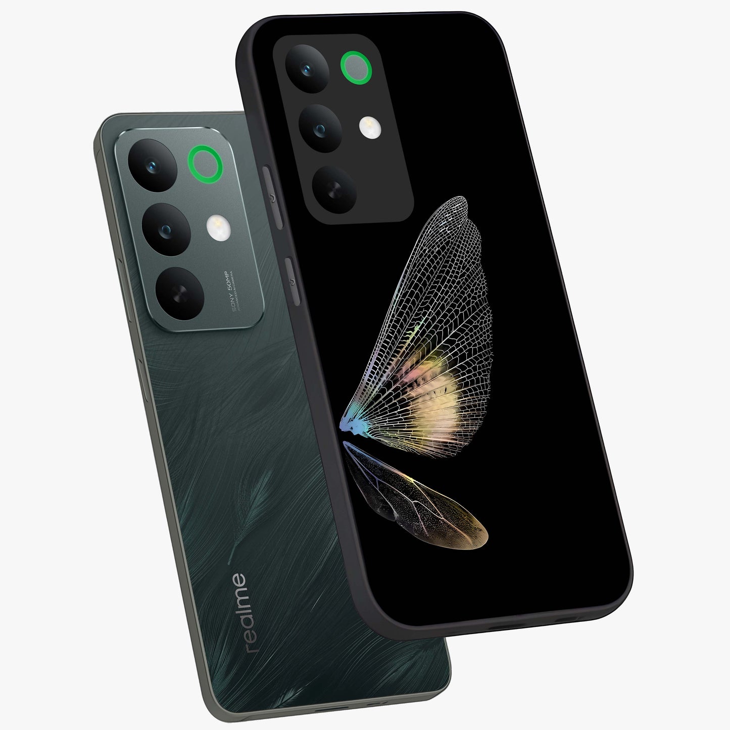 Whispers Of Wings Glass Case displayed in angled mockup highlighting soft feather design with celestial aesthetic style.
