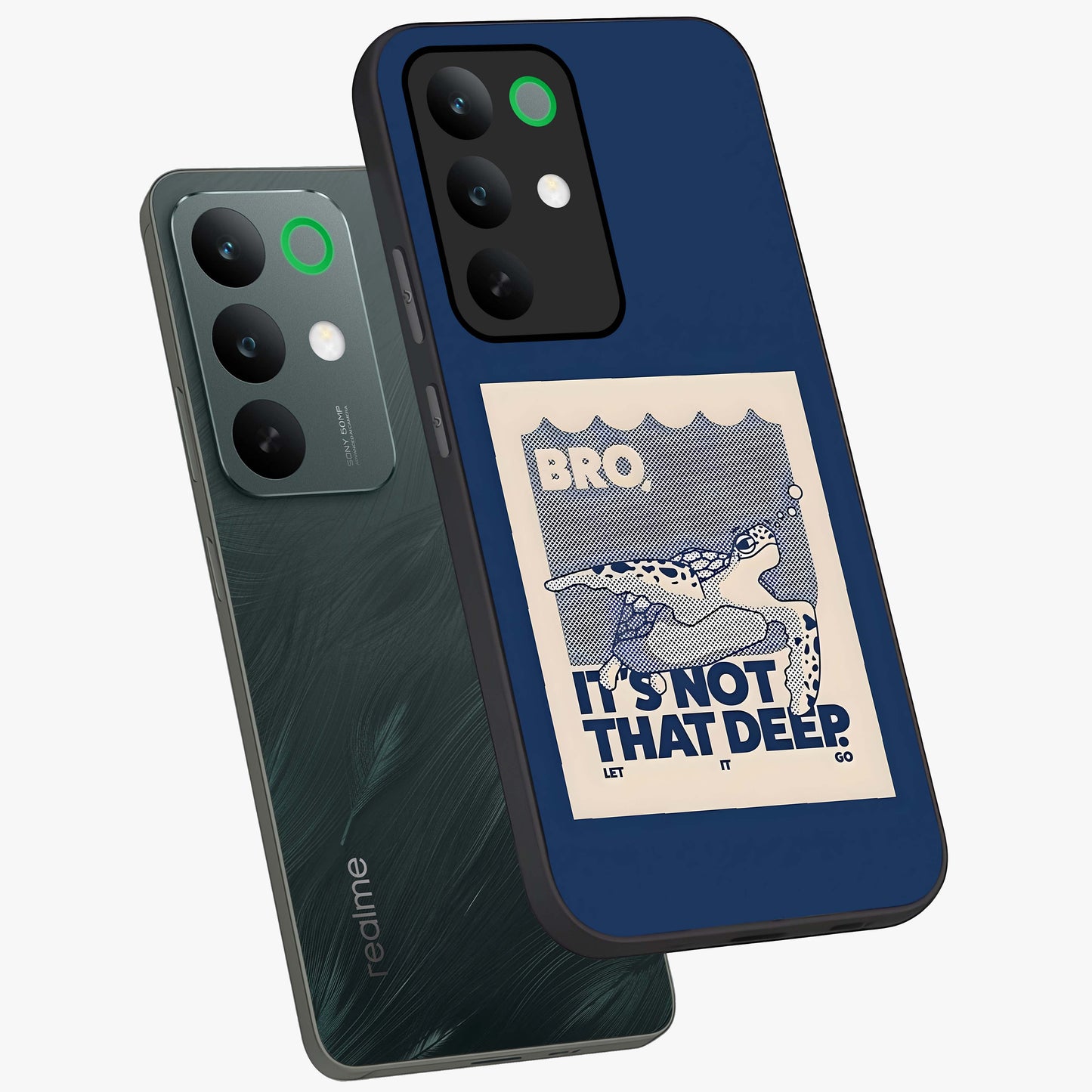 Worry Less Swim Glass Case displayed in angled mockup highlighting fun typography design with relaxed aesthetic style.