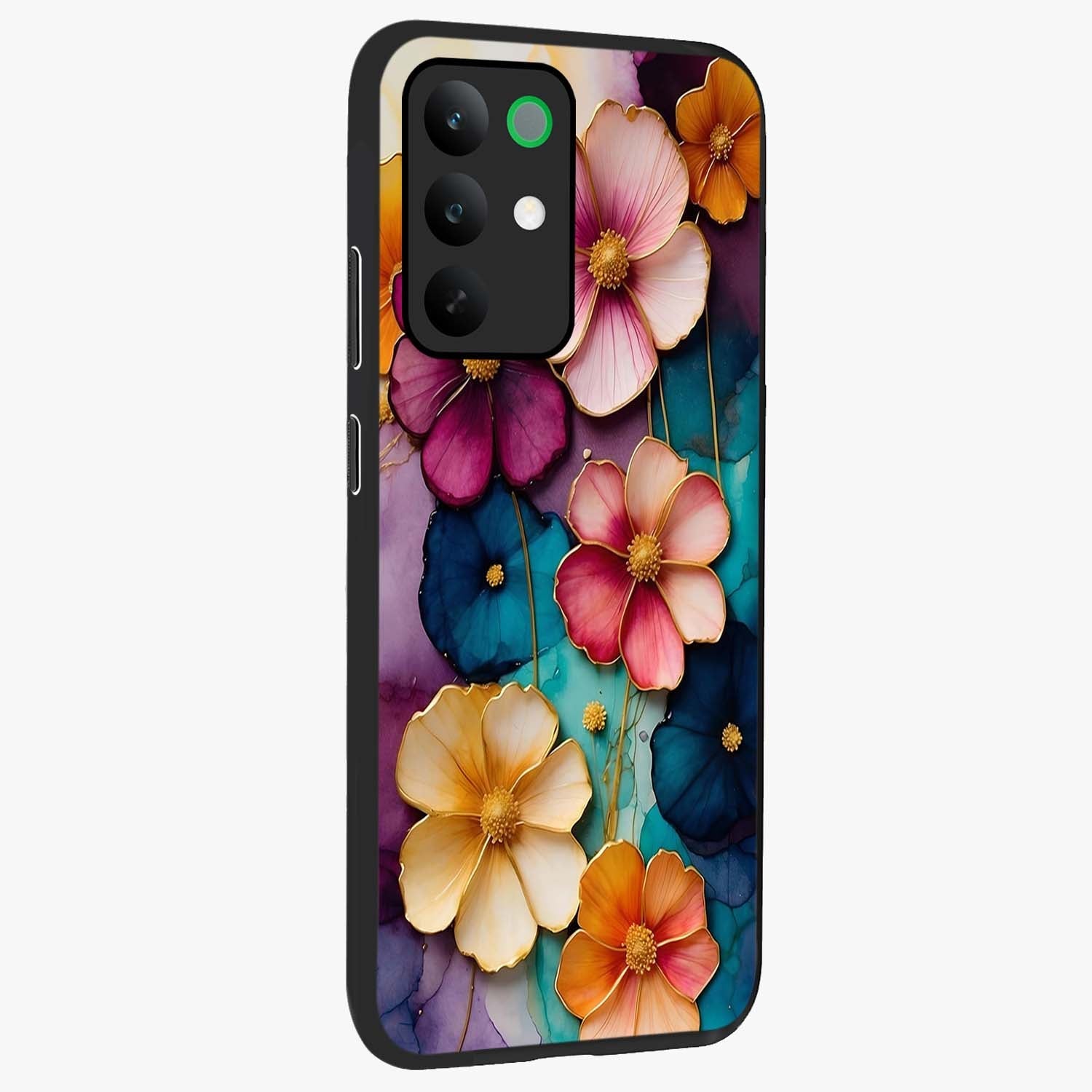 Artlyn Grace Flower Pattern Glass Case upright view showcasing graceful floral artwork with aesthetic botanical style.