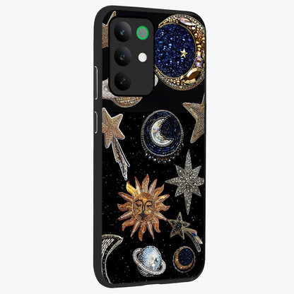 Celestial Gem Constellations Glass Case upright view showcasing cosmic constellation artwork with celestial aesthetic style.