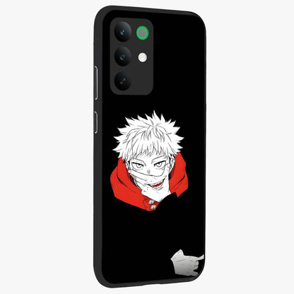 Crimson Chaos Smile Glass Case upright view showcasing expressive chaotic artwork with striking visual theme.