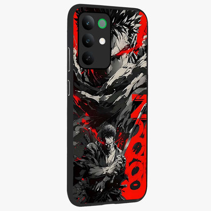 Demon Sword Resolve Glass Case upright view showcasing dramatic warrior artwork with intense battle theme.