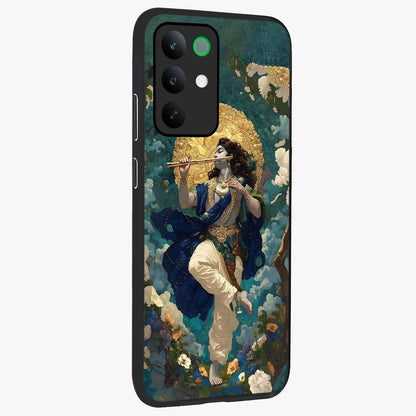 Divine Krishna Art Glass Case upright view showcasing divine Krishna artwork with sacred artistic theme.