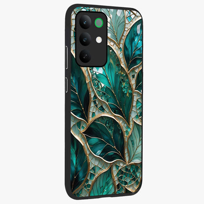 Emerald Leaf Glass Glass Case upright view showcasing fresh green leaf artwork with calming nature inspired style.